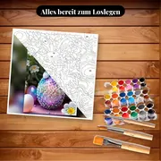 Malen nach Zahlen Osterhase mit Ei und Gänseblümchen – Set bereit zum Loslegen auf dem Tisch