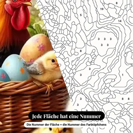 Malen nach Zahlen Osterhase, Hahn und Küken – nummerierte Leinwand zum Malen