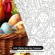 Malen nach Zahlen Osterhase, Hahn und Küken – Nahaufnahme der nummerierten Leinwand