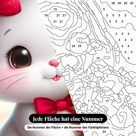 Malen nach Zahlen weißer Hase mit Rosenstrauß und Regenbogen – nummerierte Leinwand zum Malen