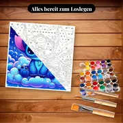 Malen nach Zahlen Lilo &amp; Stitch auf einer Wolke unter den Sternen – Set bereit zum Loslegen auf dem Tisch