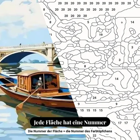 Malen nach Zahlen Venedig – Gondel auf dem Kanal mit Steinbrücke – nummerierte Leinwand zum Malen