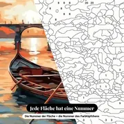 Malen nach Zahlen Boot im Sonnenuntergang in Venedig – Nahaufnahme der nummerierten Leinwand