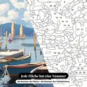 Malen nach Zahlen Boote in einem Mittelmeerhafen mit bunten Fassaden – Nahaufnahme der nummerierten Leinwand