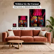 Malen nach Zahlen Pop-Art-Frau im Korsett und Comic – verfügbare Formate im Größenvergleich zu einem Sofa