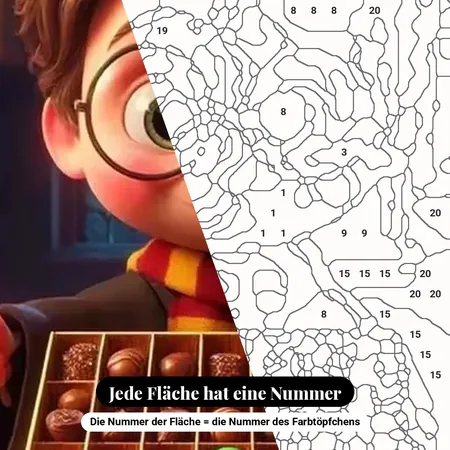 Malen nach Zahlen Harry Potter und die Pralinen in der Konditorei – nummerierte Leinwand zum Malen