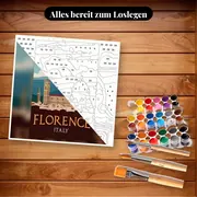 Malen nach Zahlen Vintage-Poster Florenz Italien – Set bereit zum Loslegen auf dem Tisch