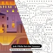 Malen nach Zahlen Vintage-Poster Rom bei Sonnenuntergang – Nahaufnahme der nummerierten Leinwand
