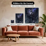 Malen nach Zahlen Schwarzer Wolf mit blauen Augen im Schnee – verfügbare Formate im Größenvergleich zu einem Sofa
