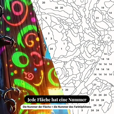 Malen nach Zahlen Jack Skellington mit bunter Jacke auf dem Friedhof – nummerierte Leinwand zum Malen