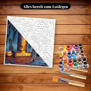 Malen nach Zahlen Jack Skellington Kürbis Buchstabe T – Set bereit zum Loslegen auf dem Tisch