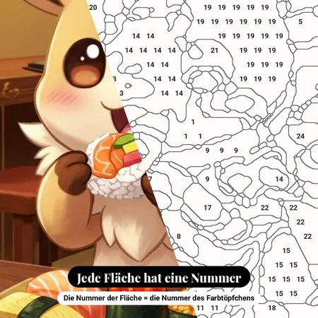 Malen nach Zahlen Evoli beim Sushi-Essen – nummerierte Leinwand zum Malen