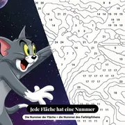 Malen nach Zahlen Tom und Jerry mit Rakete und Flammen – Nahaufnahme der nummerierten Leinwand