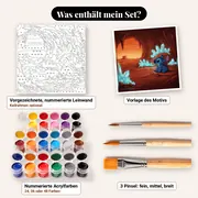 Malen nach Zahlen Lilo &amp; Stitch: Stitch in einer Kristallhöhle – Set-Inhalt: vorgezeichnete Leinwand, Farben, Pinsel