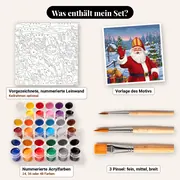 Malen nach Zahlen Nikolaus und Weihnachtsgeschenke – Set-Inhalt: vorgezeichnete Leinwand, Farben, Pinsel