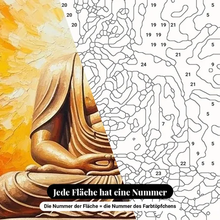 Malen nach Zahlen sitzender Buddha auf einer Lotusblume – nummerierte Leinwand zum Malen