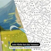 Malen nach Zahlen Welpe im Gras mit blauem Halstuch – Nahaufnahme der nummerierten Leinwand