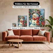 Malen nach Zahlen Schneemann und Rosen – verfügbare Formate im Größenvergleich zu einem Sofa