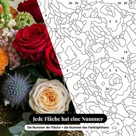 Malen nach Zahlen Blumenstrauß in einer Terrakotta-Vase – nummerierte Leinwand zum Malen