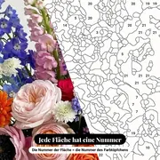Malen nach Zahlen großer bunter Blumenstrauß – Nahaufnahme der nummerierten Leinwand