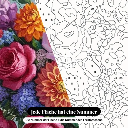 Malen nach Zahlen gemischter Blumenstrauß in einer Glasvase – nummerierte Leinwand zum Malen