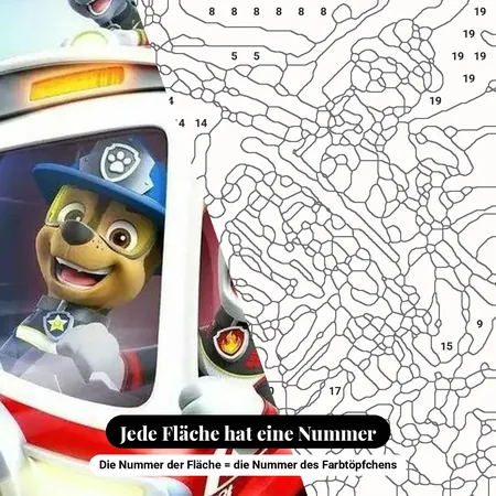Malen nach Zahlen Paw Patrol Feuerwehrauto – nummerierte Leinwand zum Malen