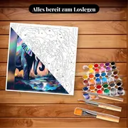 Malen nach Zahlen Elefantenpaar Pop-Art – Set bereit zum Loslegen auf dem Tisch