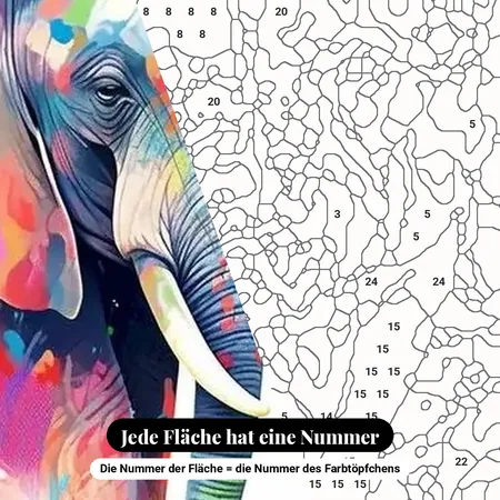 Malen nach Zahlen zwei bunte Elefanten Aquarell – nummerierte Leinwand zum Malen