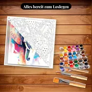 Malen nach Zahlen zwei bunte Elefanten Aquarell – Set bereit zum Loslegen auf dem Tisch