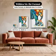 Malen nach Zahlen Elefant und Elefantenbaby Pop-Art – verfügbare Formate im Größenvergleich zu einem Sofa