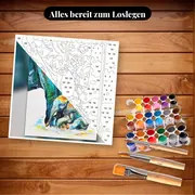 Malen nach Zahlen Elefant und Elefantenbaby Pop-Art – Set bereit zum Loslegen auf dem Tisch