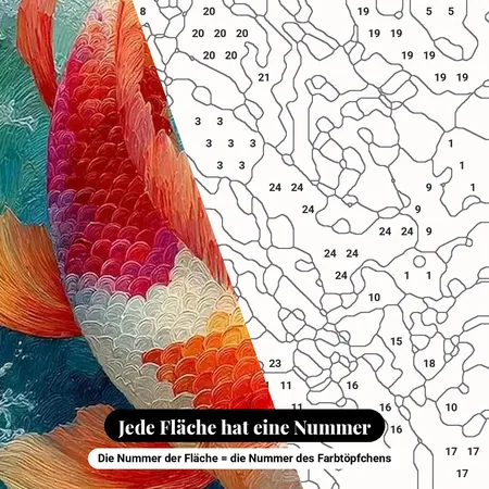 Malen nach Zahlen roter Koi-Karpfen in den Wellen – nummerierte Leinwand zum Malen