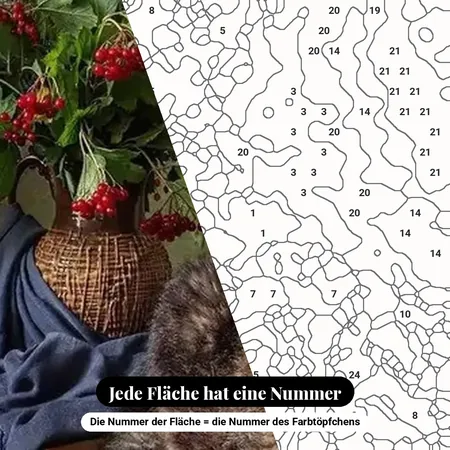 Malen nach Zahlen langhaarige Tigerkatze mit Blumen – nummerierte Leinwand zum Malen