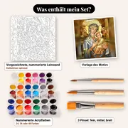 Malen nach Zahlen Ikone Maria mit Kind – Set-Inhalt: vorgezeichnete Leinwand, Farben, Pinsel