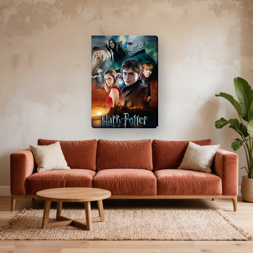 Malen nach Zahlen Poster Harry Potter und die Heiligtümer des Todes – fertiges Gemälde in einem Wohnzimmer
