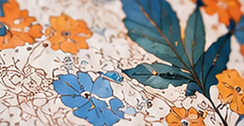 Detail einer Malen-nach-Zahlen-Leinwand mit blauen und orangefarbenen Blumen